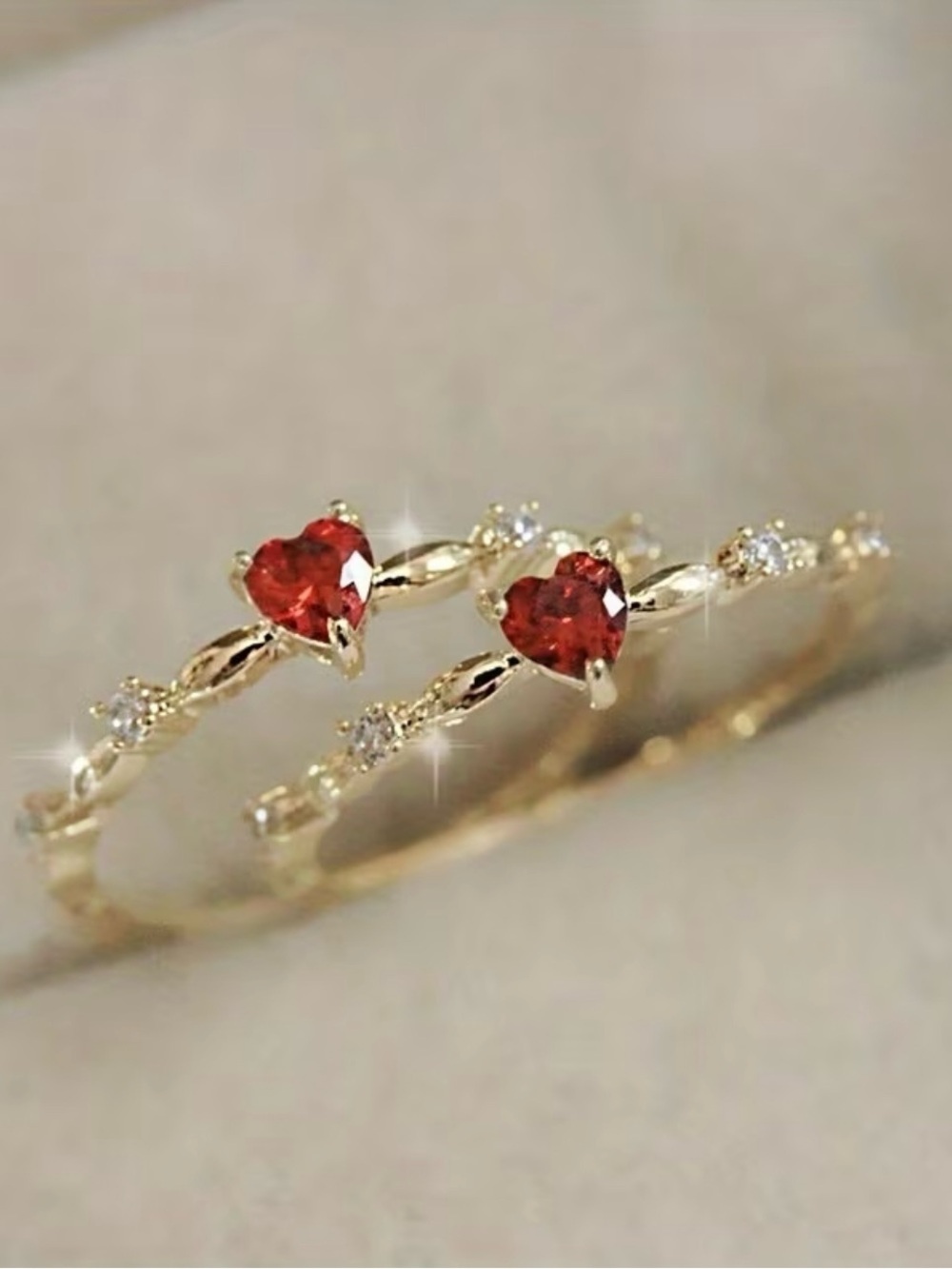 NEW! Delicate Gold Heart Ring with Red Gemstone. Elegant Heart Ring. ❤️ A6-215